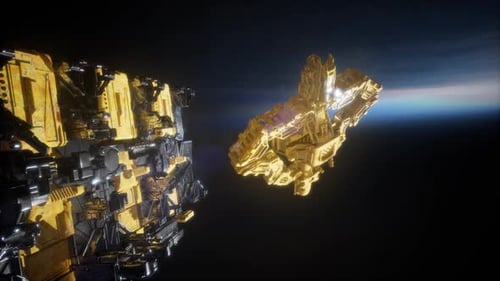 Futuristic Spaceships Orbiting Earth in Dark Space