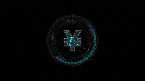 Blue digital money logo with rotation HUD UI circle technology interface and futuristic elements