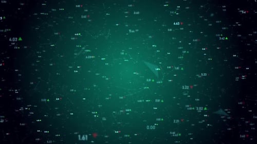 Animating Numbers and Connected Dots. Algorithms and Data Structures Concept over Dark Background