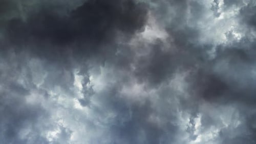 Moving Dark Clouds With Thunderstorms Inside, Hurricane Lightning 4K