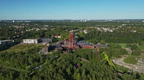 Vista aérea de drone do Complexo Industrial da Mina de Carvão Zollverein em Essen