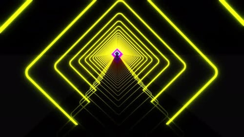 3D Rainbow Neon Frame Tunnel Camera Move Inside Corridor