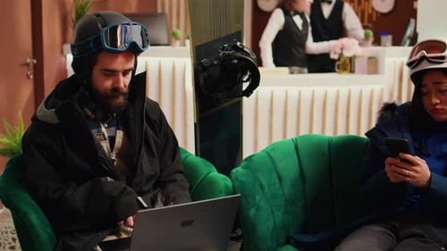 Modern People Using Devices at Hotel