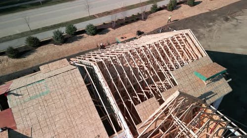 Aerial View of House Under Construction