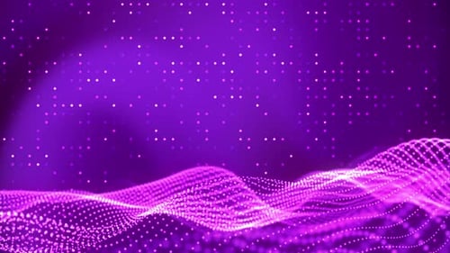Abstract Purple Digital Landscape With Glowing Particles And Waves