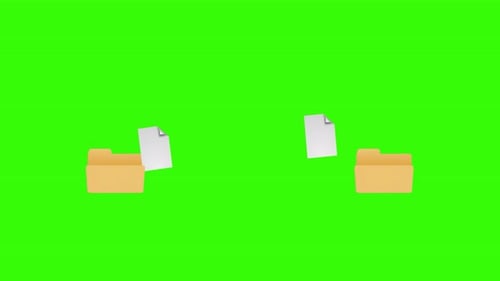 Animation de transfert de fichiers entre les dossiers. Envoyer le document. écran vert