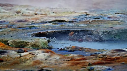 Lowangle Shot Of A Boiling Geyser In Myvatn Iceland