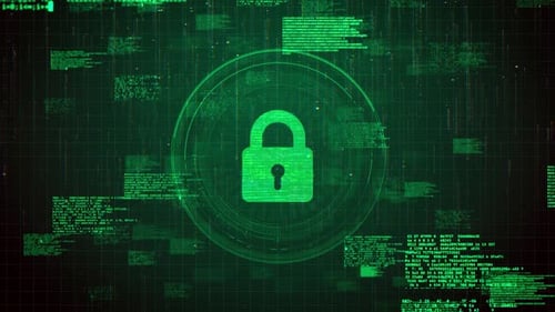 Futuristic Padlock Icon Over Green Hacking Glitch Animation Background - HD