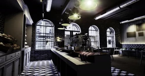 Cozy Urban Cafe Interior Showcasing Modern Design and Warm Ambiance