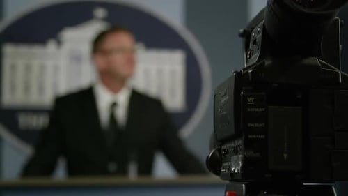 Press Secretary - White house news conference rack focus to man HD