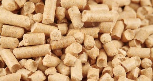 Close-up Rotation of Compacted Wooden Sawdust Pellets As Natural Cat Litter Filler or Organic Fuel.