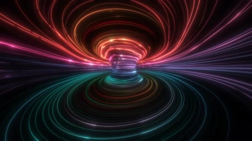 Colorful Light Streaks And Particles Data Flowing Circular Tunnel Seamless Loop