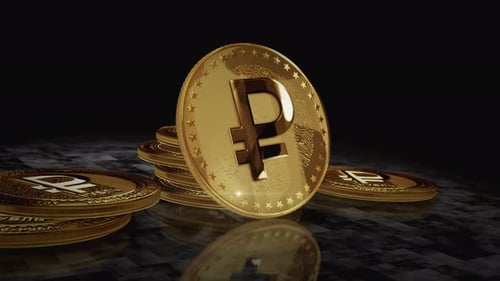 Boucle dorée de cryptomonnaies Crypto Ruble RUB sur écran numérique