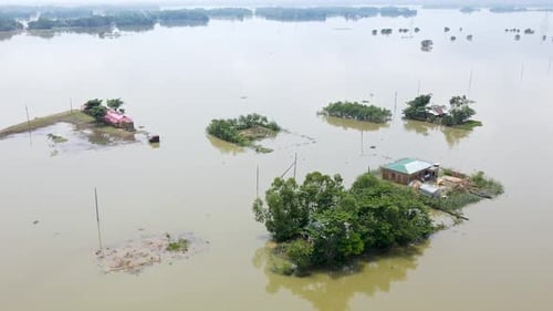 Flooded Rural Village In Bangladesh - Drone Shot