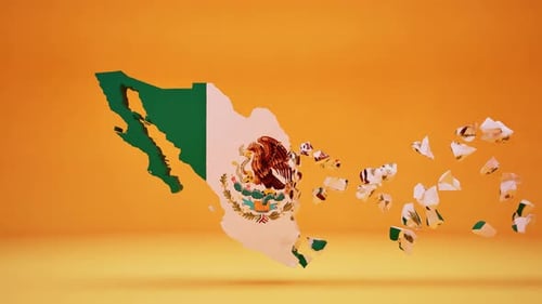 3D Map of Mexico Assembling with Flag Reveal
