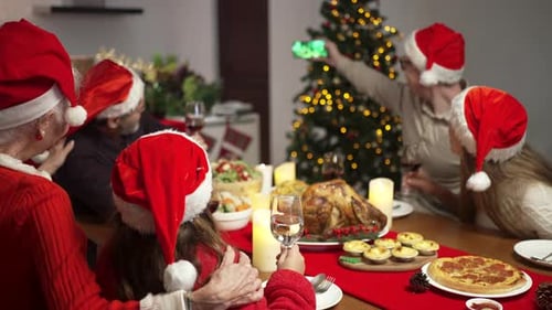 Family are celebrating Christmas at home.