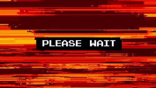 Bitte warten: Textanimation mit Glitch Distortion-Hintergrundeffekt