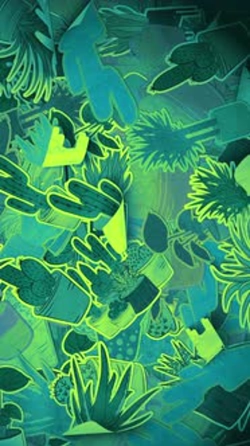 Animated Flat Design Succulent Plant Pattern Background