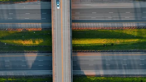 Aerial View of Highway Traffic with Vehicles