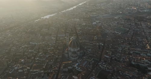 Aerial view of Florence downtown at sunset, Tuscany, Italy.