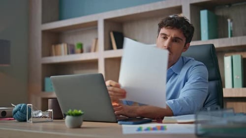Tired Manager Solving Problem in Contemporary Office Stressed Man Throw Papers
