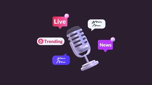 Modern 3D Microphone with Live News and Trending Social Media Labels
