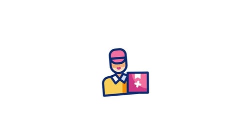 Animated Flat Design Delivery Person with Package Icon