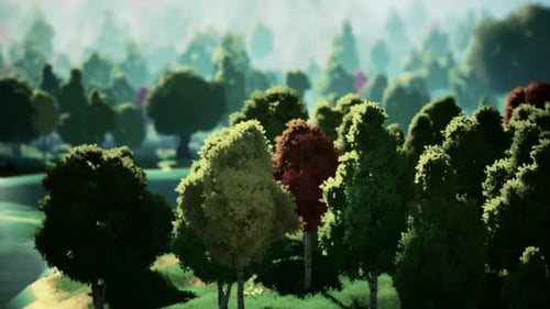 Cartoon Landscape with Hills and Forest