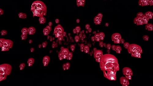 Shiny Red Skulls Flying Abstract Halloween Motion Loop