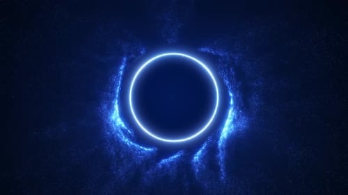 Looping blue energy ring with luminous particles and cosmic tunnel feel