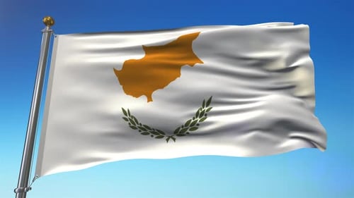 Cyprus Flag Waving Animation Against Blue Sky