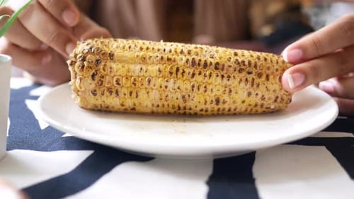 Close up of Grilled Corn on Plate