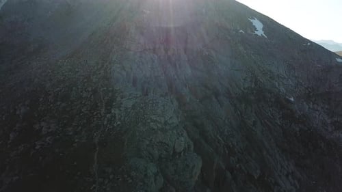 Mount Evans, Colorado USA, Aerial View of Peak Under Golden Hour Sunlight Backlight