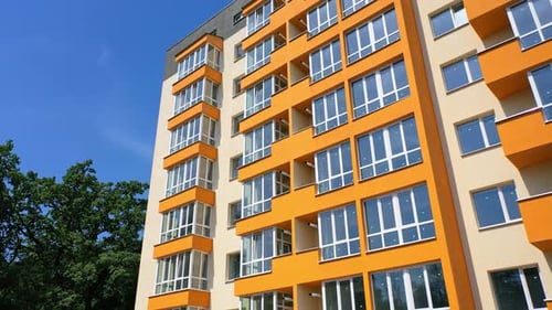New modern apartment building. Aerial view of new house city multi-story apartment building