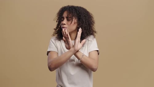 No Never Pretty African Woman Disliking Rejecting By Stop Crossing Hands