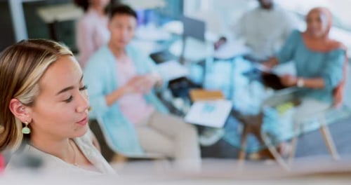 Presentation, business whiteboard and woman leadership in management meeting, coaching and workshop