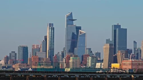 Dramatic backdrop of New York's skyscrapers against the New Jersey horizon