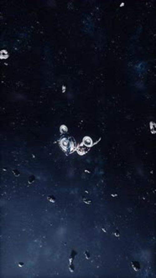 Spaceship in Deep Space Flying Through the Universe