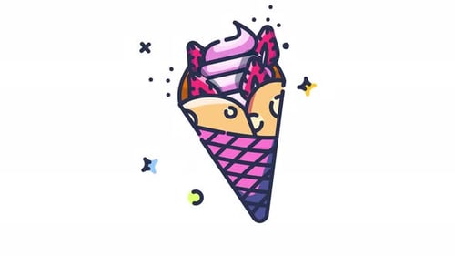 Animated Minimalist Strawberry Ice Cream Crepe Icon
