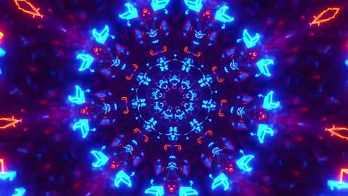 Dynamic tunnel with vibrant neon lights creating hypnotic motion