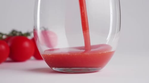 Tomato Juice Being Poured in Glass Close-Up