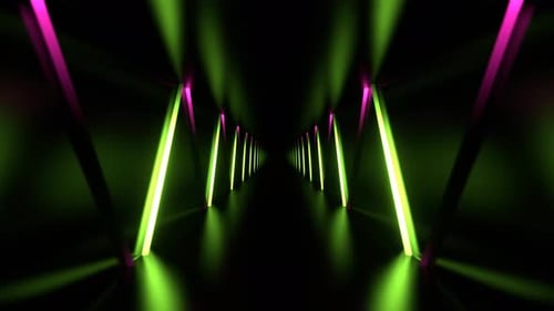 Light Green And Pink Endless Tunnel With Neon Light Movement In Zig Zag Background VJ Loop In 4K
