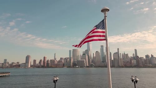 New York City Skyline with American Flag