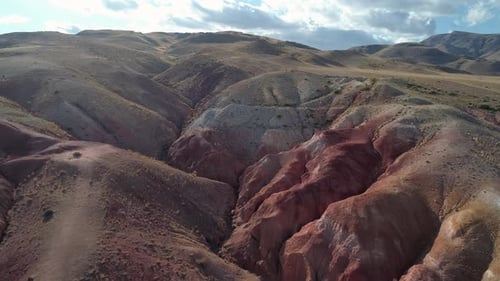 Aerial View of a Beautiful Rainbow Mountains in Altai Region Russia Geological Formation Called Mars