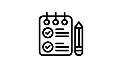 Animated Checklist and Pencil Icon in Flat Design Style