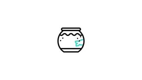 Minimalist Animated Fish in Fishbowl Line Art Icon