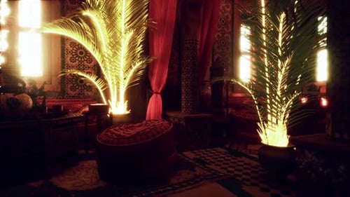 Animated Exotic Moroccan Room with Glowing Palm Plants