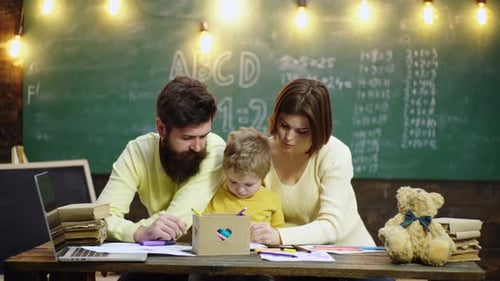 Family Drawing and Learning Together in Classroom