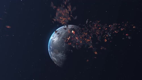 Cinematic Planet Breaking Apart and Exploding in Space