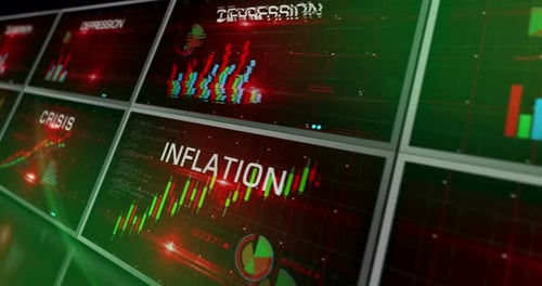 Inflation and recession crisis charts and graphs 3d diagram